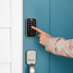 Smart Door Lock with Bluetooth and Pushbutton Keypad; Satin Nickel
