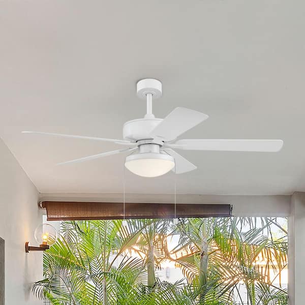 Outllant 52 in. Outdoor Matte White Wet Rated Transitional Ceiling Fan with Included 3000K LED Bulbs, Pull Chain Control