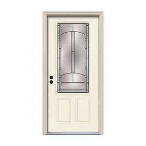 36 in. x 80 in. 3/4 Lite Idlewild Vanilla Painted Steel Prehung Right-Hand Inswing Front Door w/Brickmould