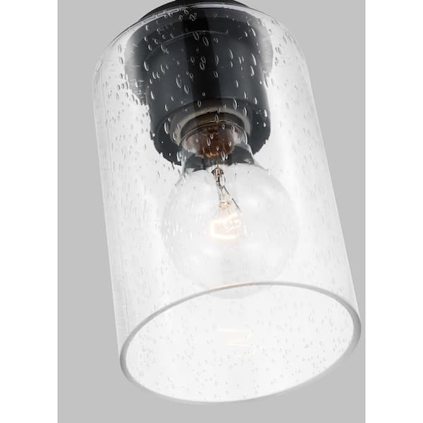 Generation Lighting - Oslo 4 in. 1-Light Midnight Matte Black Transitional Contemporary Mini Pendant with Clear Seeded Glass Shade