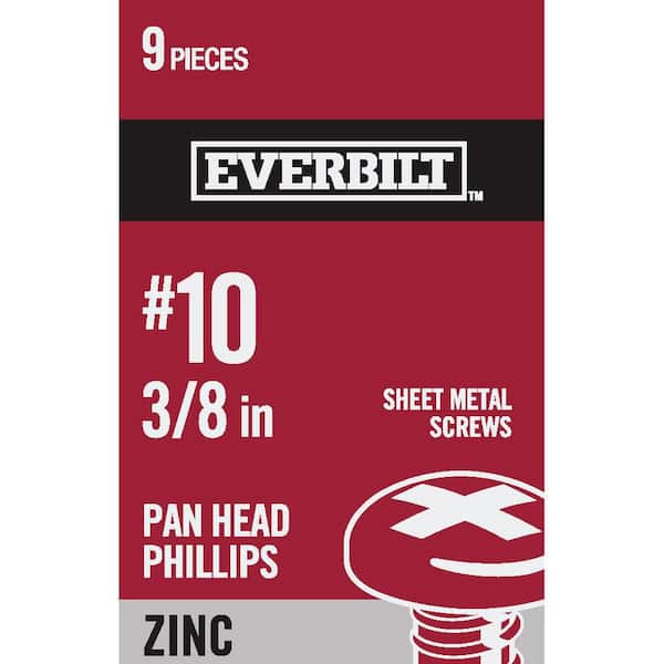Everbilt #10 x 3/8 in. Phillips Pan Head Zinc Plated Sheet Metal Screw (9-Pack)