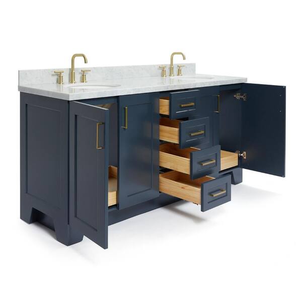 36 Quen Vanity with Undermount Sink - Midnight Navy Blue - Carrara Marble Widespread | Wood | Signature Hardware