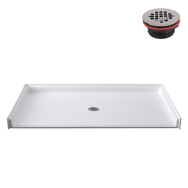 62.3 in. L x 44.3 in. W Alcove ADA Acrylic Shower Pan Base in Glossy White with Center Drain, Drain Included