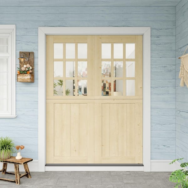 64 in. x 80 in. Solid Pine Universal 9 Lite Clear Glass Unfinished Dutch Door Design Wood Front Door Slab