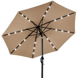 10 ft. Market Solar LED Lighted Tilt Patio Umbrella w/UV-Resistant Fabric in Tan