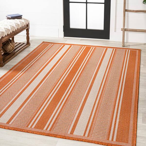 JONATHAN Y Haynes Modern Orange/Cream 3 ft. x 5 ft. Double Stripe