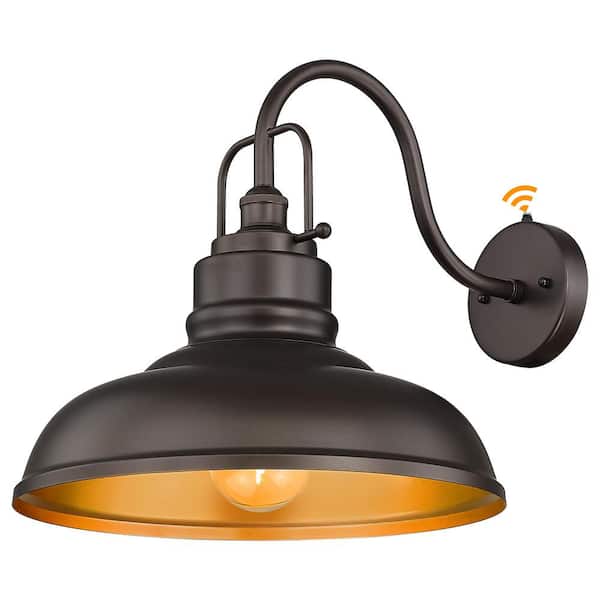 JAZAVA 17.7 in. Outdoor Hardwired Dusk to Dawn Oil Rubbed Bronze Finish Gooseneck Barn Light Sconce for Porch Warehouse Kitchen