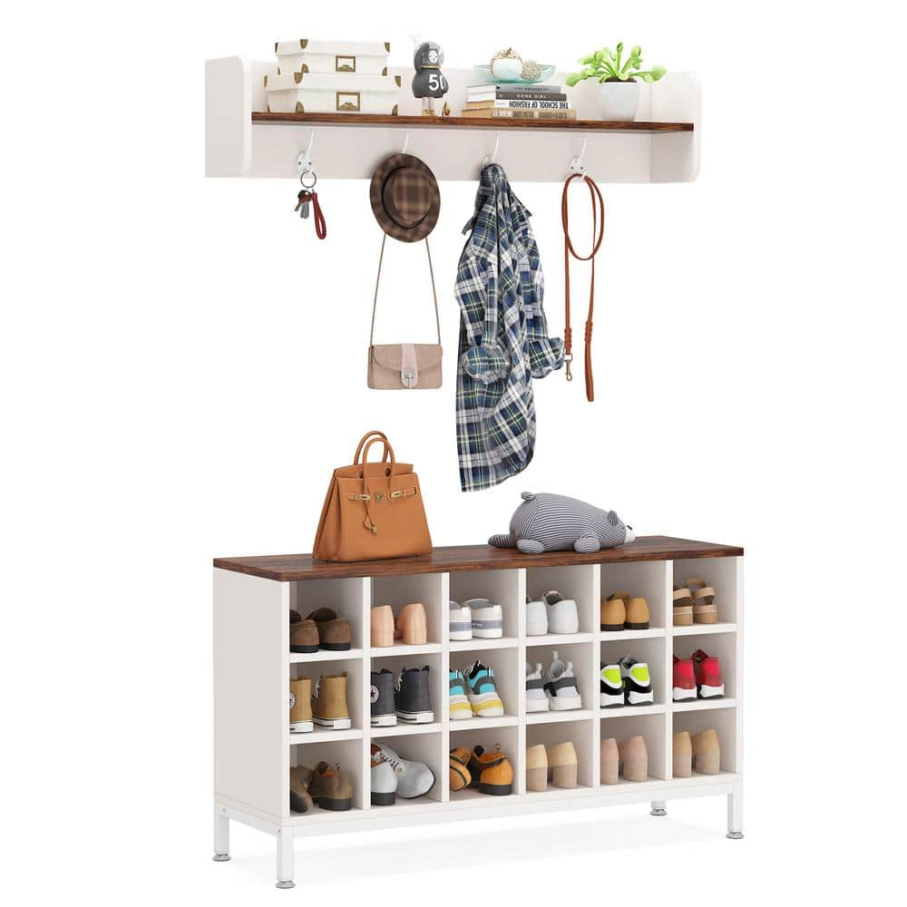 BYBLIGHT Carmalita Brown 69.29 in. Industrial Hall Tree Entryway Coat Rack  with Shoe Storage Shelf and Hooks BB-C0357GX - The Home Depot