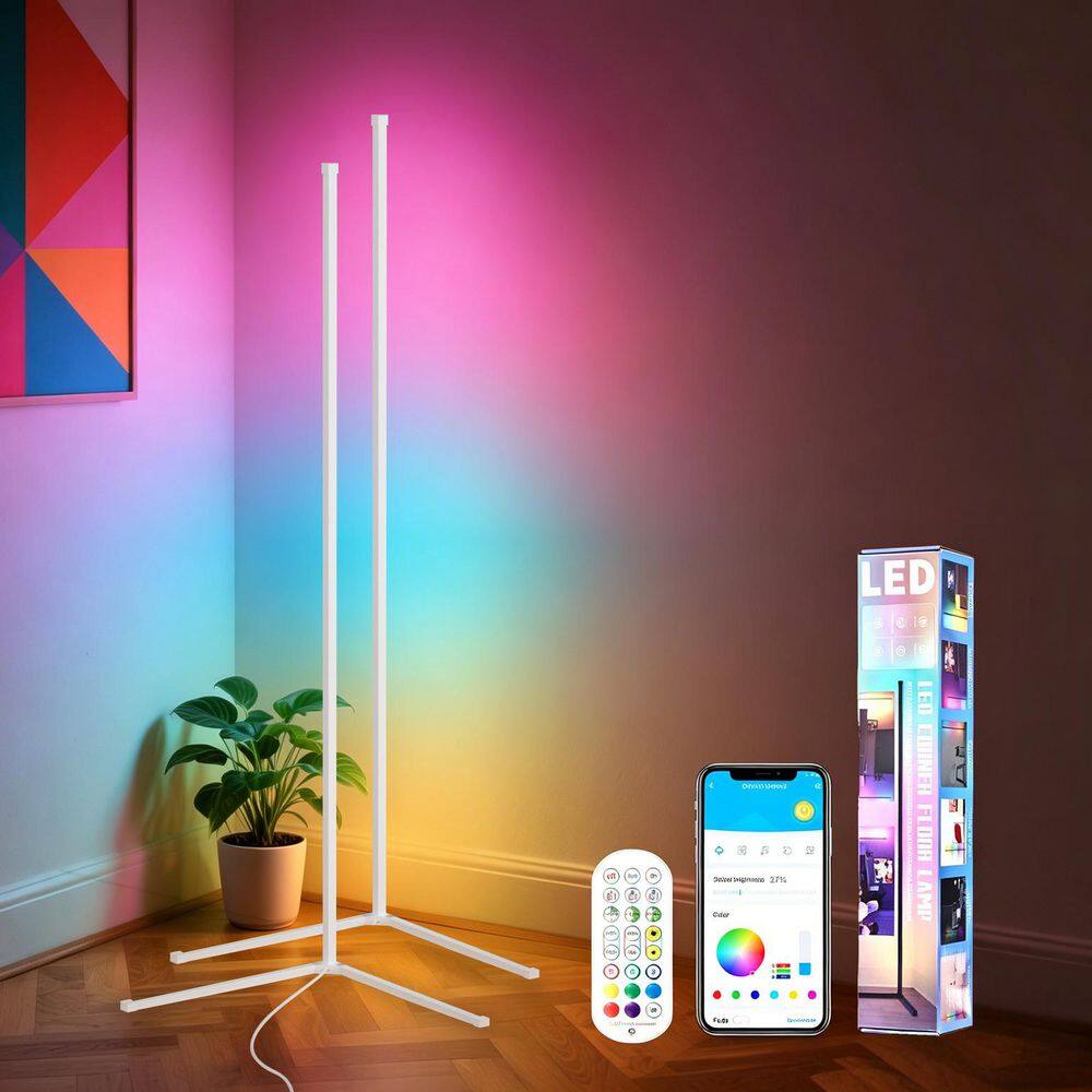 57 in. White L-Shaped Smart Dimmable Standard Floor Lamp for Living Room, RGB Bluetooth Corner Light 2 Pack price history on PriceWatchPro