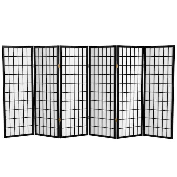 Oriental Furniture 4 ft. Short Window Pane Shoji Screen - Black - 6 Panels