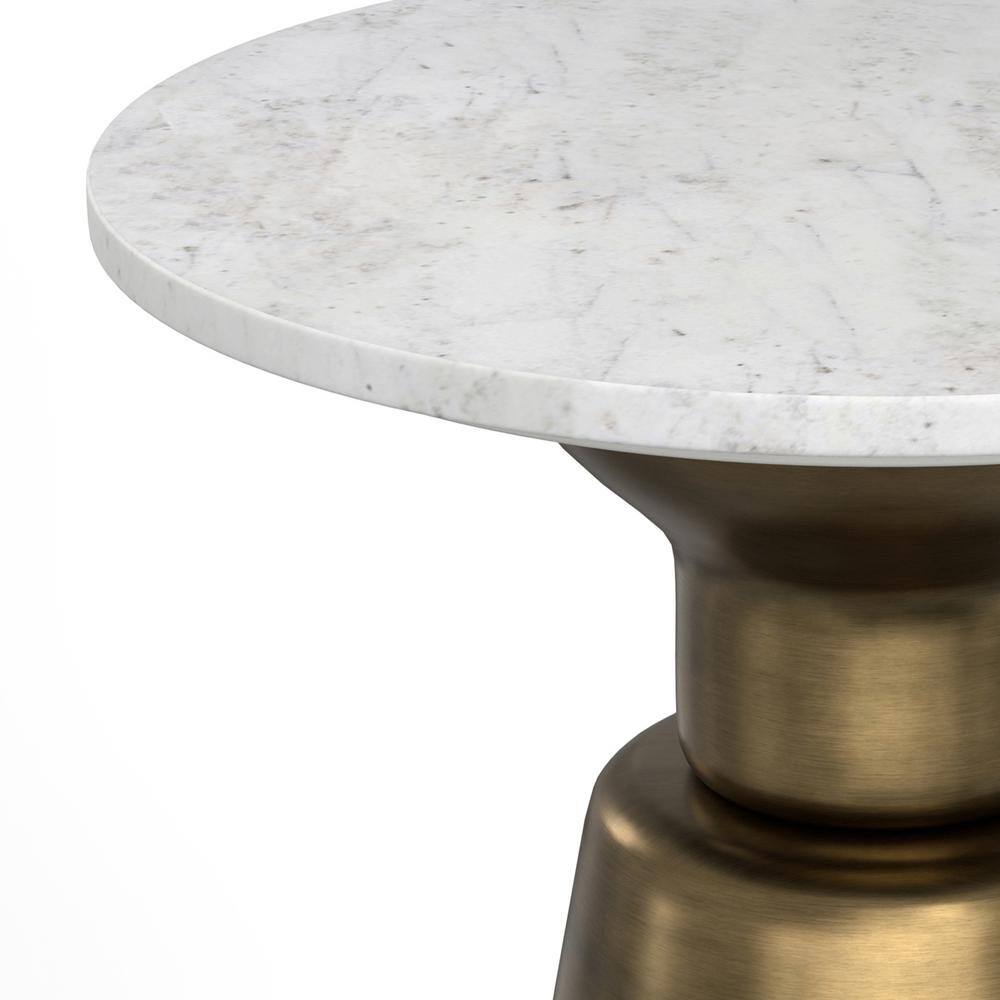 Leyla 16" Antique Brass Metal Side Table with White Marble Top