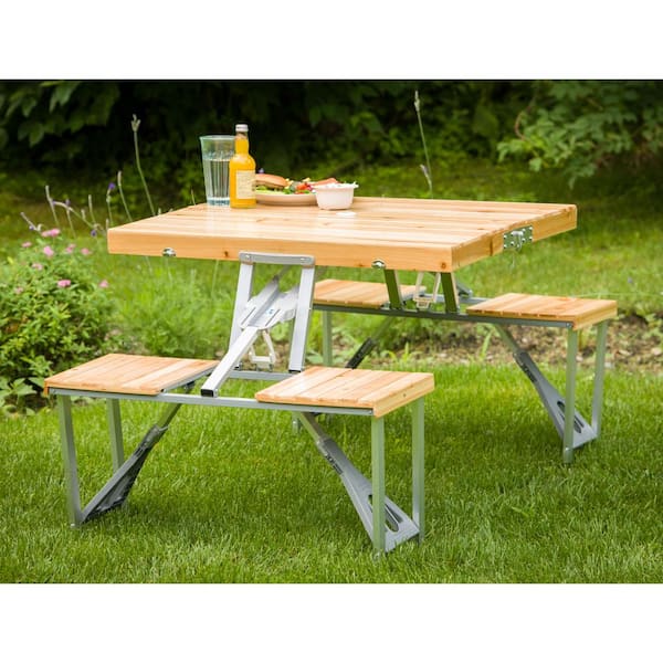 Foldable Aluminum Alloy Garden Picnic Camping Outdoor Table with 2 Benches US 