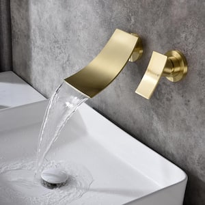 Single Handle Wall Mounted Faucet with Valve in Brushed Gold