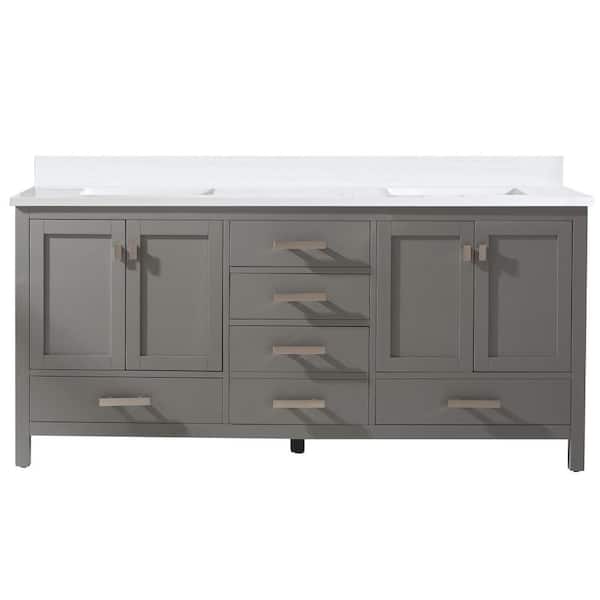 Design Element Valentino 72 in. W x 22 in. D Bath Vanity in Gray with Quartz Vanity Top in White with White Basin