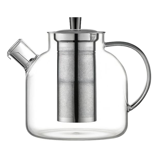 10-Cup Glass Tea Pot with Removable Infuser, Stovetop Safe Large Tea Pot, Blooming and Loose Leaf Hand Crafted Kettle