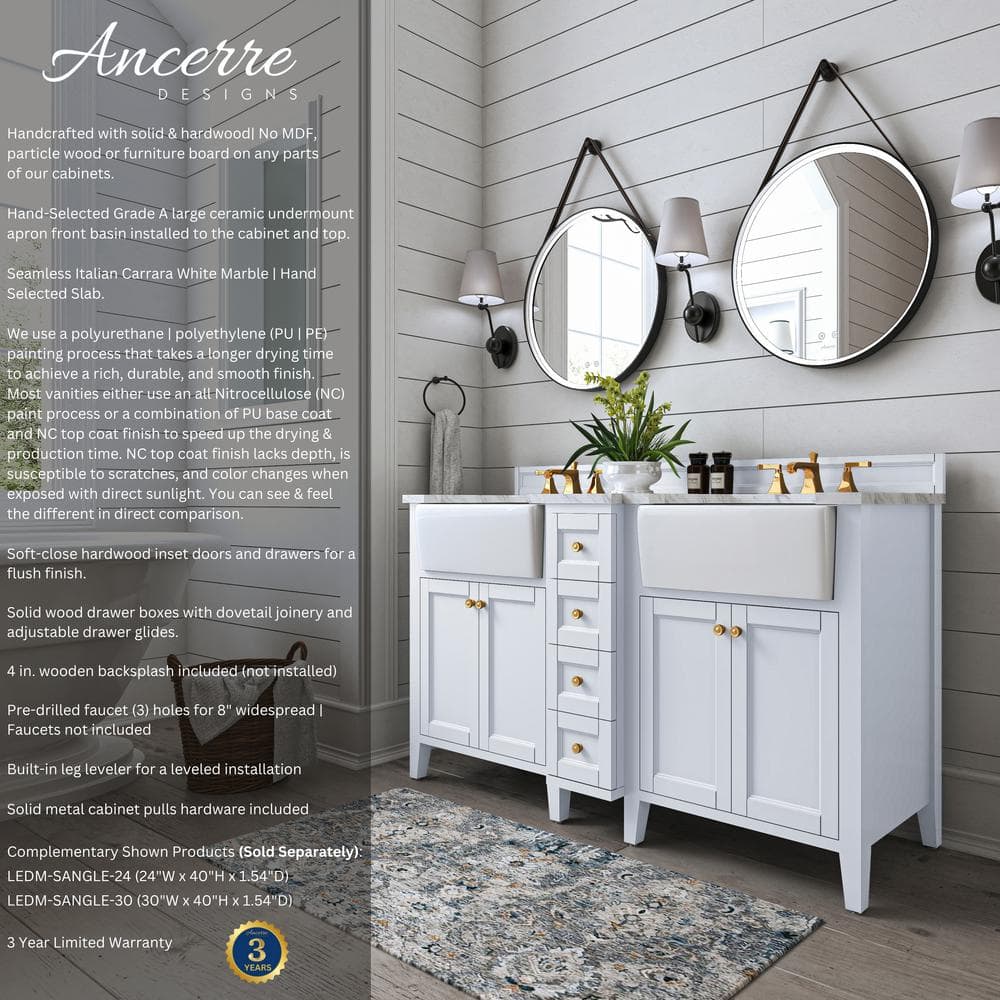 Adeline 60'' White Double Farmhouse Wood Vanity