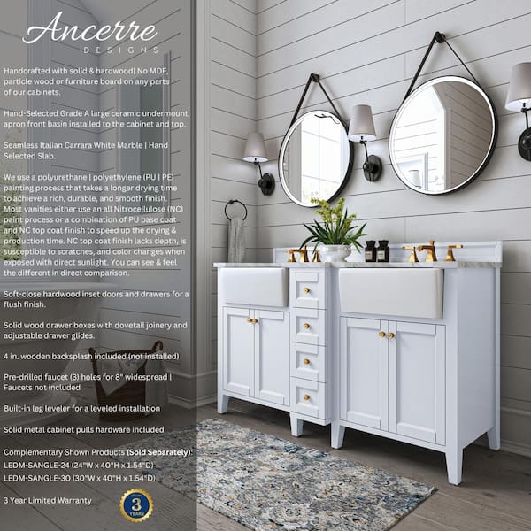 Adeline 60 in. W x 20.9 in. D Bath Vanity in White with Marble Vanity Top in Carrara White with White Basin