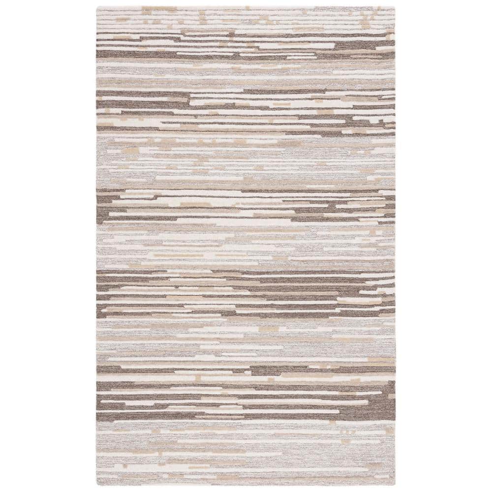 Natural Beige 3x5 Wool Hand-Tufted Striped Area Rug