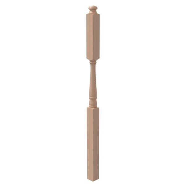 Stair Parts 4046 60 in. x 3 in. Unfinished Red Oak Mushroom Top Landing Newel Post for Stair Remodel