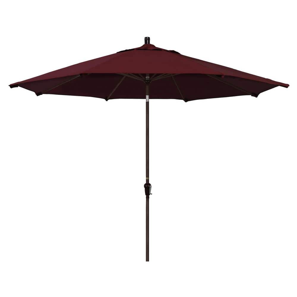 11 ft. Bronze Aluminum Market Patio Umbrella with Aluminum Ribs Auto Tilt Crank Lift in Burgundy Pacifica price history on PriceWatchPro