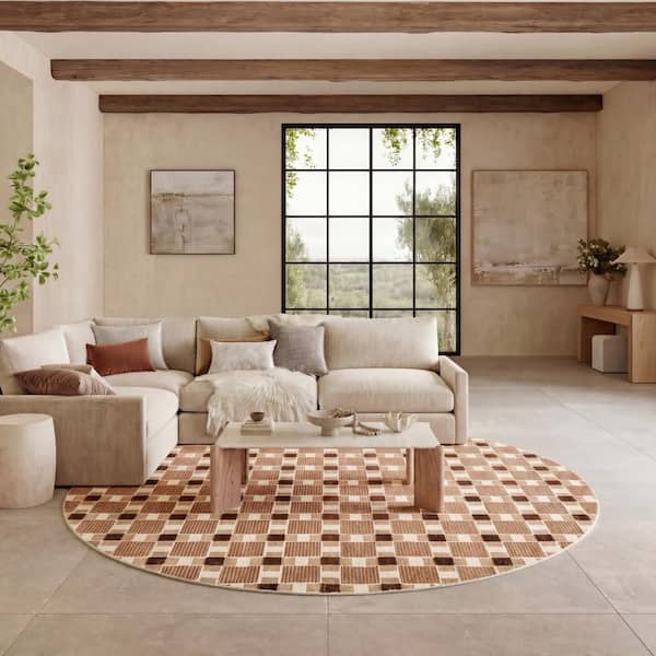 Nordic Rust 8 ft. Round ft. x 8 ft. Geometric Contemporary Round Area Rug