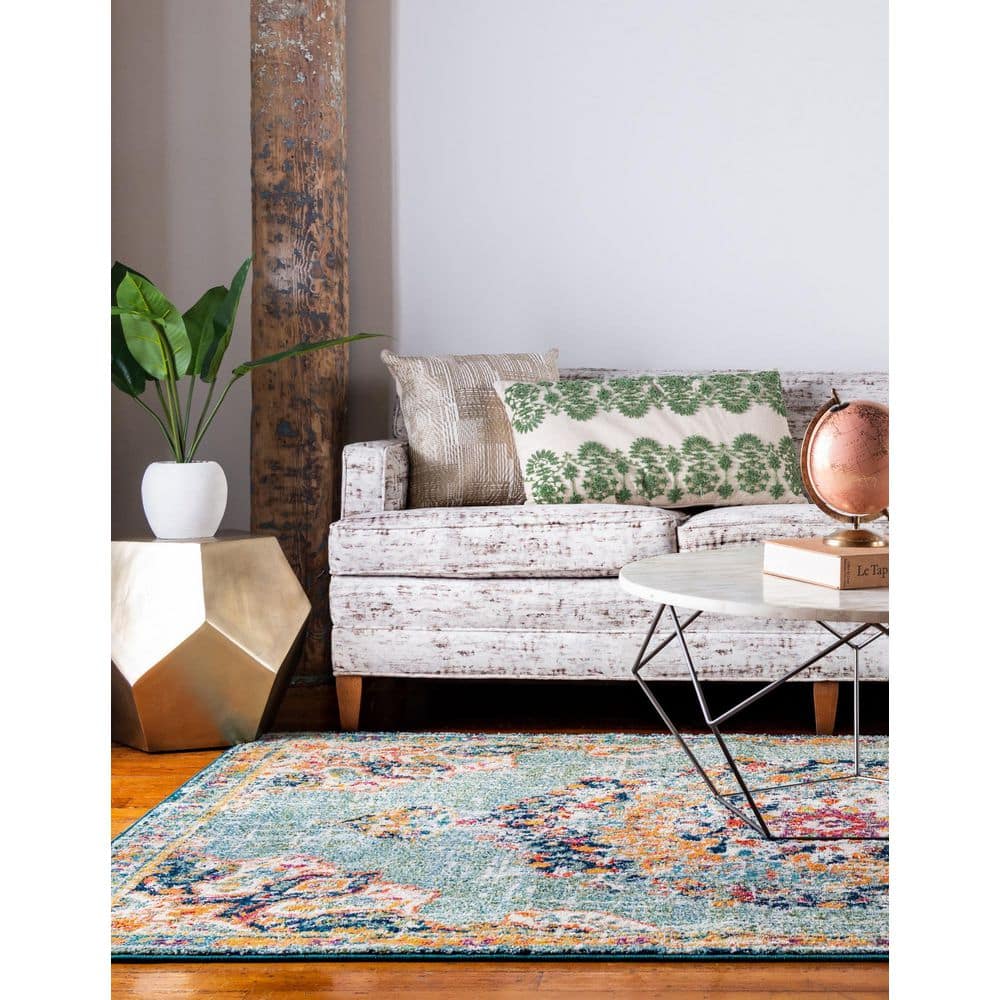 Alexis Green and Multicolor Medallion Synthetic 8' x 10' Area Rug