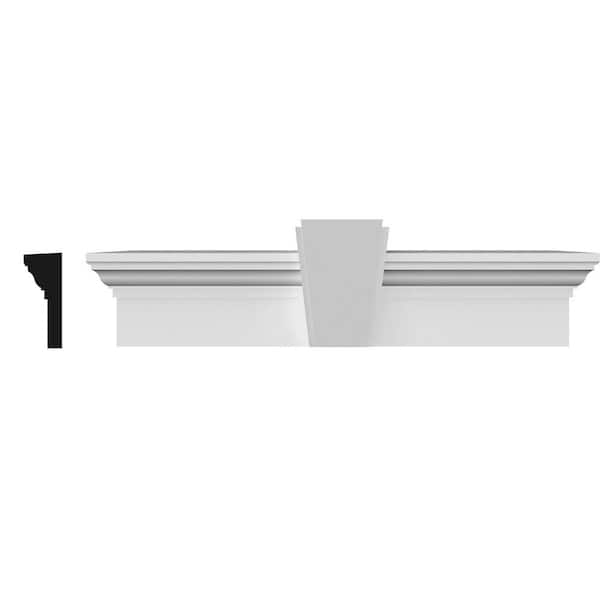 Ekena Millwork 1 in. x 96 in. x 6 in. Polyurethane Crosshead Moulding with Deco Keystone