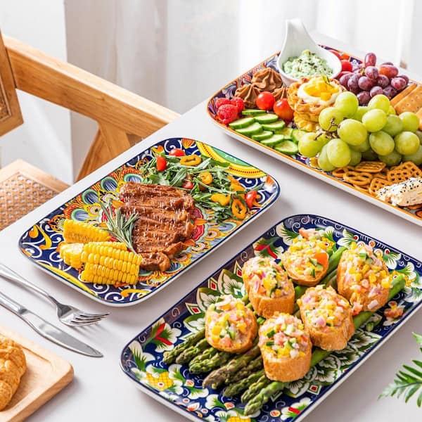MALACASA 3-Piece Multi-Colored Porcelain Sushi Plates Set