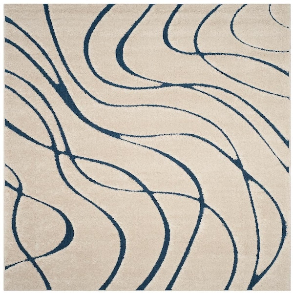 SAFAVIEH Florida Shag Cream/Blue 9 ft. x 9 ft. Square Solid Area Rug