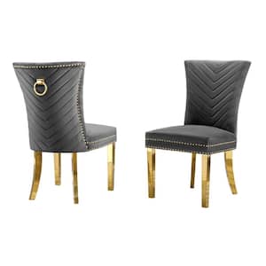 Julie Dark Gray Velvet Fabric Gold Stainless Steel Legs Side Chair (2-Chairs Included)