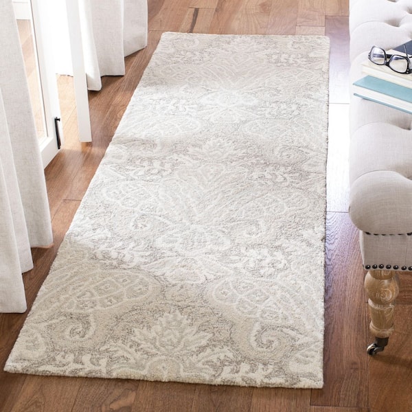 Micro-Loop Beige 2 ft. x 5 ft. Medallion Solid Color Runner Rug