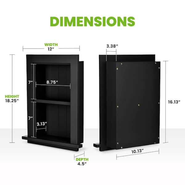 12.75 in. W x 4.75 in. D x 19 in. H Wood Recessed Decorative Bathroom Storage Wall Cabinet in Black (2-Pack)