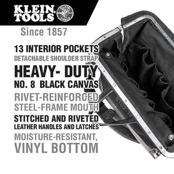 Klein Tools Deluxe Tool Bag, Black Canvas, 13 Pockets, 16-Inch 510216SPBLK  - The Home Depot