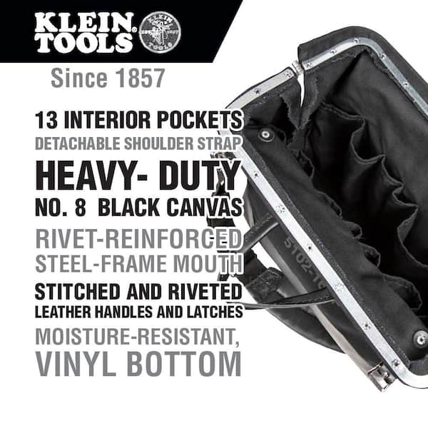 Deluxe Tool Bag, Black Canvas, 13 Pockets, 16-Inch
