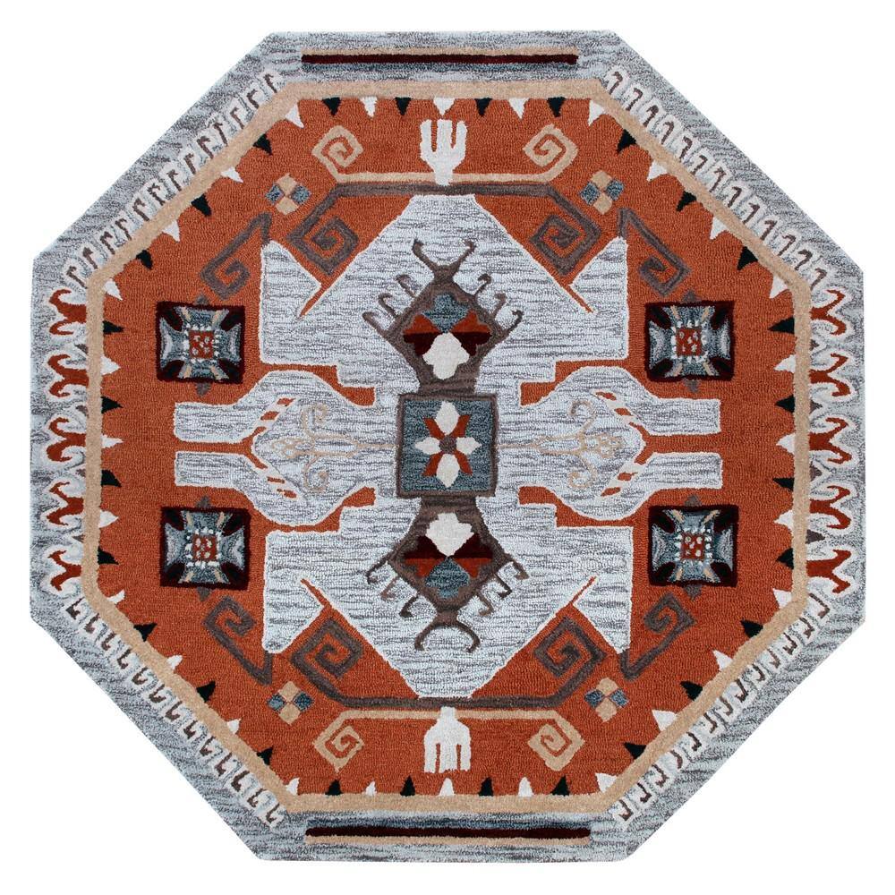 Handmade Gray Wool Southwestern Round Tufted Rug, 6 ft