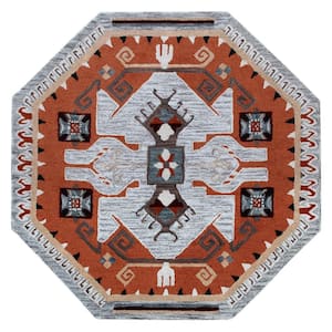 Sahra Textile Terracotta/Gray 6 ft. Octagon Southwestern Wool Area Rug