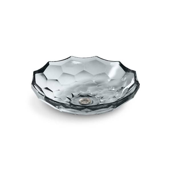 Briolette 17.5 in. Round Vessel Bathroom Sink in Ice Glass