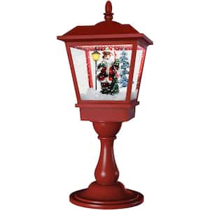 25 in. Musical Tabletop Lantern in Red Featuring Santa Scene and Snow Function