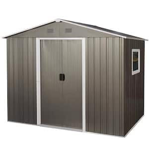 8 ft. W x 6 ft. D Metal Storage Shed Outdoor Tool Room with Foundation, Window and Shelf, Gray (36 sq. ft.)