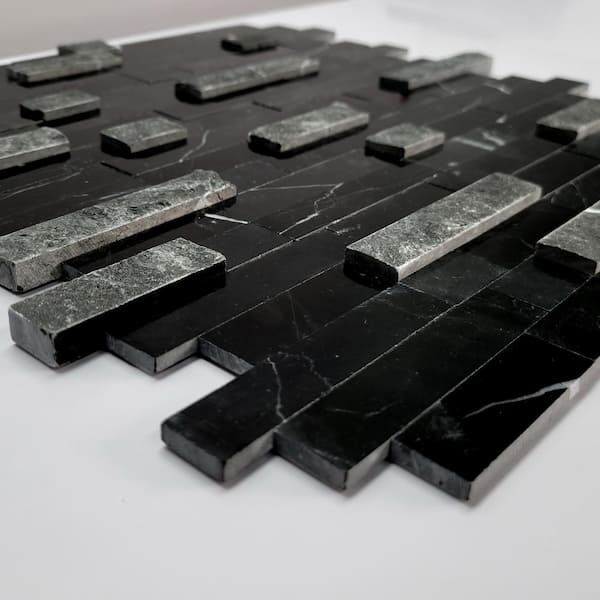 Black 11.5 in. x 10.7 in. Natural Marble Peel and Stick Backsplash Mosaic Wall Tile (5-Pack)