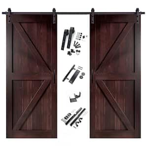 42 in. x 84 in. K-Frame Red Mahogany Double Pine Wood Interior Sliding Barn Door with Hardware Kit, Non-Bypass