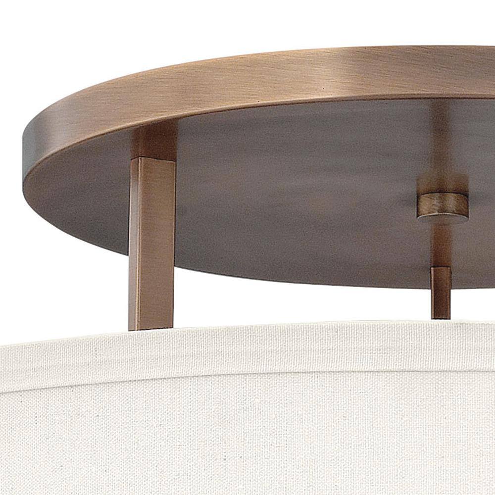 Brushed Bronze 26" Drum Semi-Flush Mount with Off-White Linen Shade
