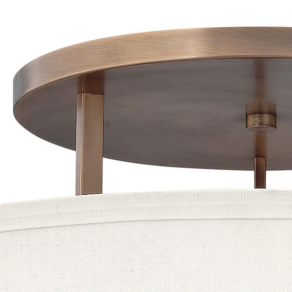 HINKLEY - Hampton 26 in. 3 Light Brushed Bronze Semi-Flush Mount with Off-White Linen Hardback Shade