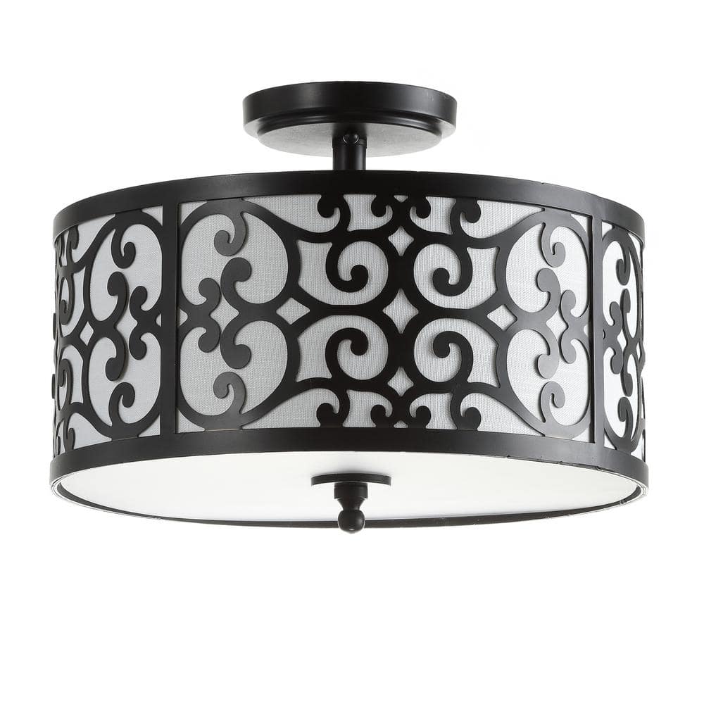 Elegant 15" Oil Rubbed Bronze LED Drum Ceiling Light with Linen Shade