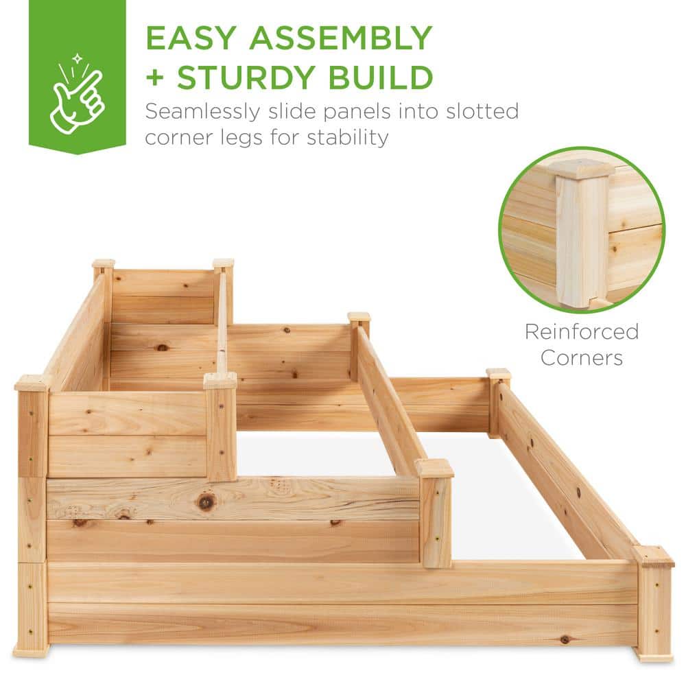 Natural Fir Wood 3-Tier Raised Garden Bed Planter for Outdoor Gardening