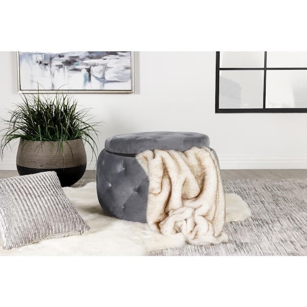 Nathaniel Home 30 in. Round Storage Ottoman, Modern and Luxury Velvet  Style, Nail Head Tufted Seating, Footrest Stool Bench, Gray 19023-GY - The  Home Depot