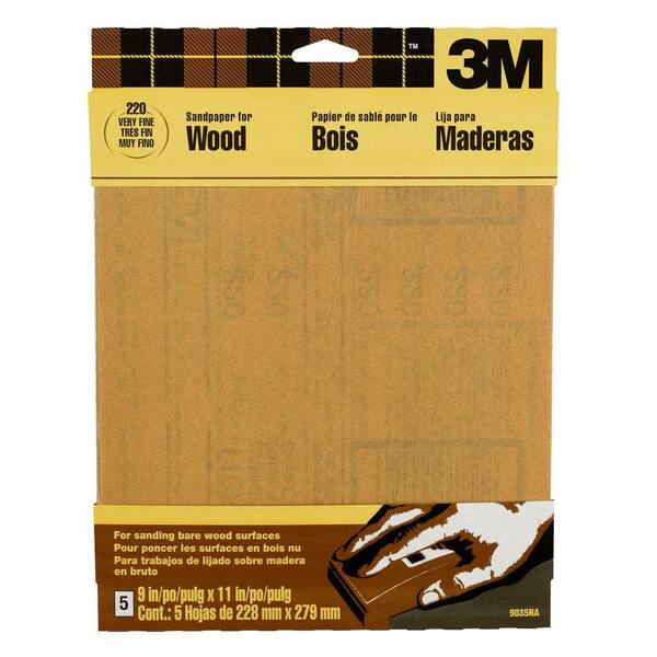 3M 9 in. x 11 in. 220 Grit Very Fine Garnet Sand paper (5 Sheets-Pack)