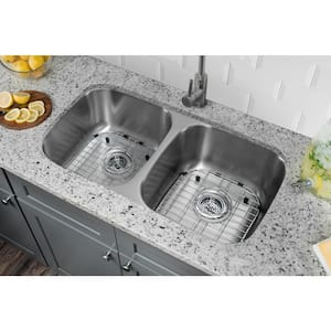 All-In-One Undermount 18-Gauge Stainless Steel 29-3/8 in. 0-Hole 50/50 Double Bowl Kitchen Sink with Pull Down Faucet