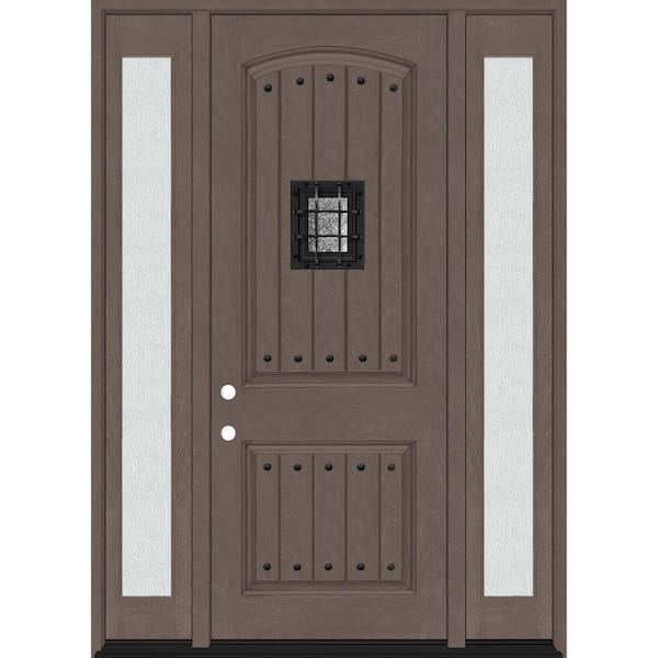 Steves & Sons Regency 64 in. x 96 in. 2P Plank Cavalier Speakeasy RHIS Ashwood Stain Fiberglass Prehung Front Door w/Dbl 12in. Rain SL
