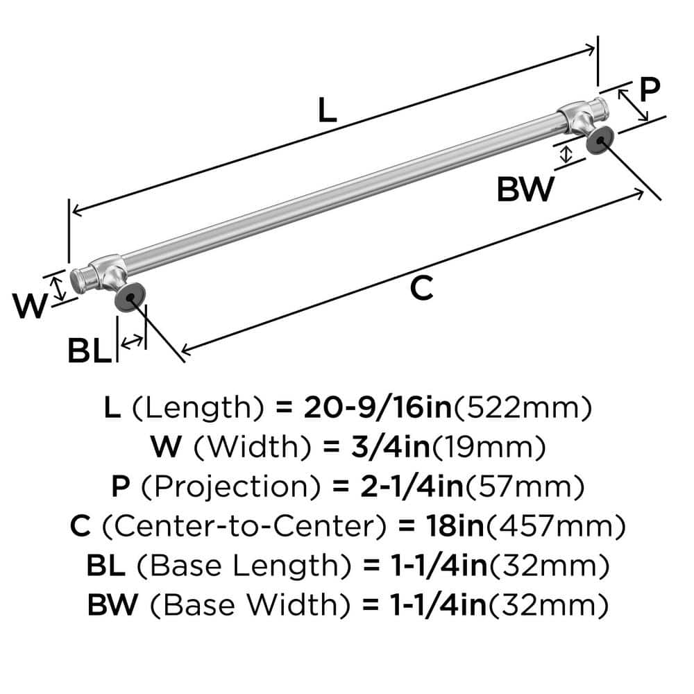 Amerock 18-inch Polished Chrome Appliance Pull with Mounting Hardware